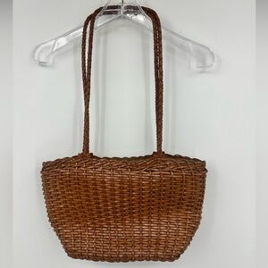 Ellepi Handmade Brown Woven Leather Women's Bag Basket Weave 15” Strap Shoulder